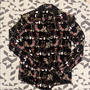 Straight to Hell Black Button Down Shirt with Shoe Print